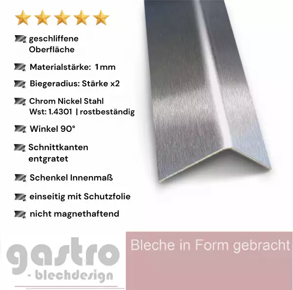 Edelstahl Winkelprofile geschliffen 1mm stark Edelstahl Winkelprofile geschliffen 1mm stark